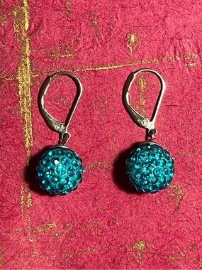 Blue Crystal Pave Ball Drop Earrings - Women Jewelry